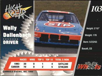 1994 Wheels High Gear #103 Wally Dallenbach Back