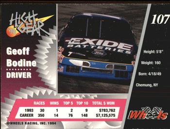 1994 Wheels High Gear #107 Geoff Bodine Back