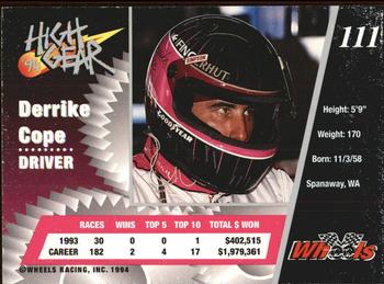 1994 Wheels High Gear #111 Derrike Cope Back