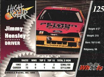 1994 Wheels High Gear #125 Jimmy Hensley Back