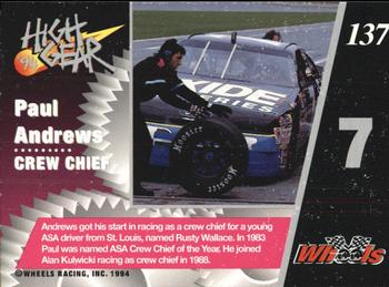 1994 Wheels High Gear #137 Paul Andrews Back