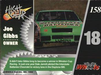 1994 Wheels High Gear #158 Joe Gibbs Back