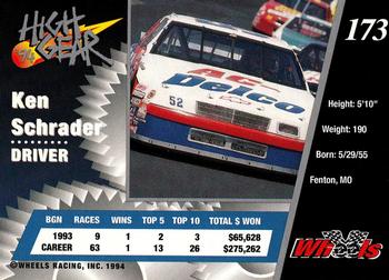 1994 Wheels High Gear #173 Ken Schrader Back