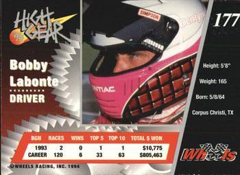 1994 Wheels High Gear #177 Bobby Labonte Back