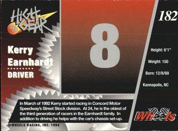 1994 Wheels High Gear #182 Kerry Earnhardt Back