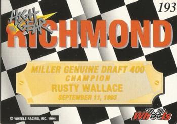 1994 Wheels High Gear #193 Rusty Wallace Back
