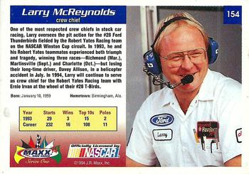 1994 Maxx #154 Larry McReynolds Back