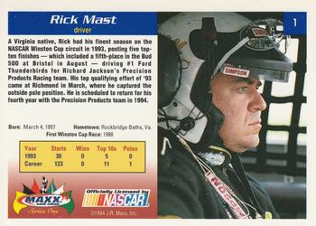 1994 Maxx #1 Rick Mast Back