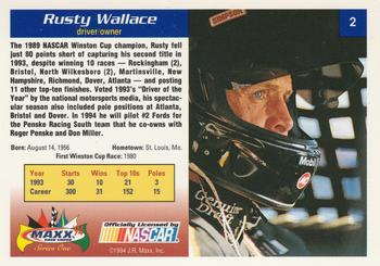 1994 Maxx #2 Rusty Wallace Back
