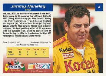 1994 Maxx #4 Jimmy Hensley Back