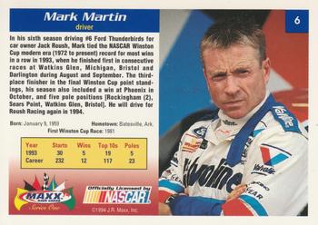 1994 Maxx #6 Mark Martin Back