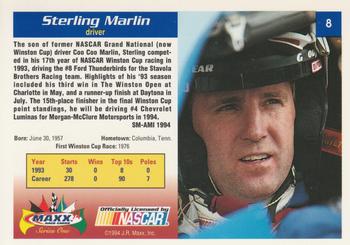 1994 Maxx #8 Sterling Marlin Back