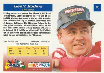 1994 Maxx #10 Geoff Bodine Back
