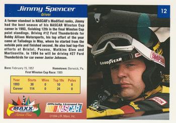 1994 Maxx #12 Jimmy Spencer Back