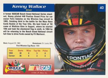1994 Maxx #40 Kenny Wallace Back