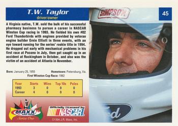 1994 Maxx #45 T.W. Taylor Back