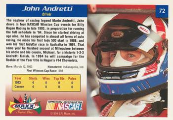 1994 Maxx #72 John Andretti Back