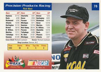 1994 Maxx #78 Precision Products Racing Back