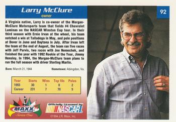 1994 Maxx #92 Larry McClure Back
