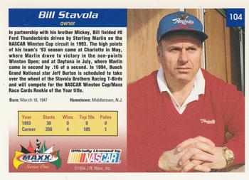 1994 Maxx #104 Bill Stavola Back