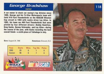 1994 Maxx #118 George Bradshaw Back
