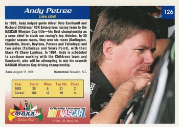 1994 Maxx #126 Andy Petree Back