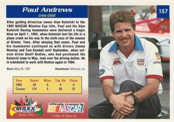 1994 Maxx #157 Paul Andrews Back