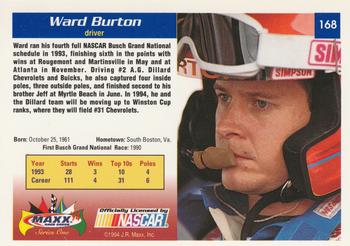 1994 Maxx #168 Ward Burton Back