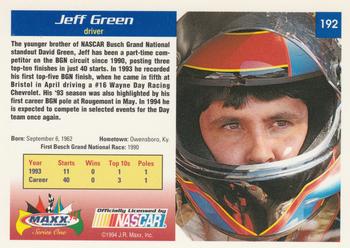1994 Maxx #192 Jeff Green Back