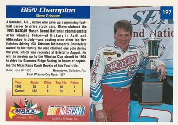 1994 Maxx #197 BGN Champion - Steve Grissom Back