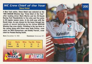 1994 Maxx #200 WC Crew Chief of the Year Back