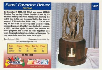 1994 Maxx #202 Fans' Favorite Driver Back