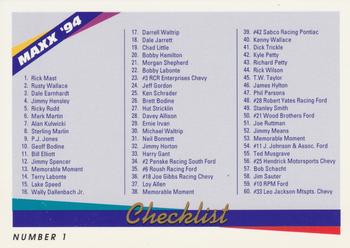 1994 Maxx #239 Checklist #1 Front