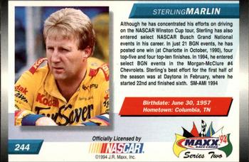 1994 Maxx #244 Sterling Marlin Back