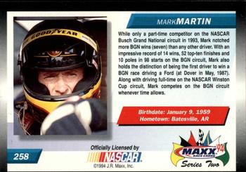 1994 Maxx #258 Mark Martin Back