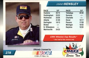 1994 Maxx #278 Jimmy Hensley's Car Back