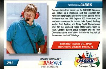 1994 Maxx #291 Gordon Gibbs Back