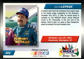 1994 Maxx #302 Kevin Lepage Back