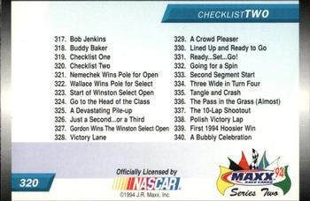 1994 Maxx #320 Checklist Card 2 Back