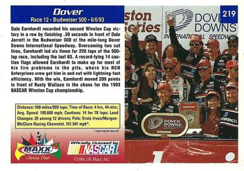1994 Maxx #219 Dover - Race 12 Back
