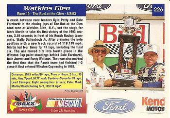 1994 Maxx #226 Watkins Glen - Race 19 Back