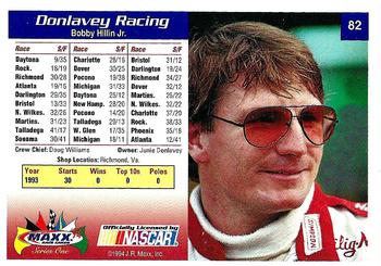 1994 Maxx #82 Junie Donlavey Racing Back