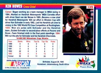 1994 Maxx Premier Series #139 Ken Howes Back