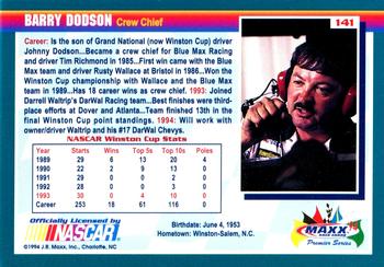 1994 Maxx Premier Series #141 Barry Dodson Back