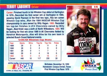 1994 Maxx Premier Series #14 Terry Labonte Back