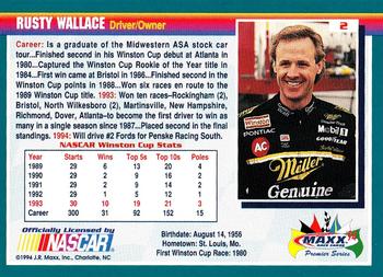 1994 Maxx Premier Series #2 Rusty Wallace Back