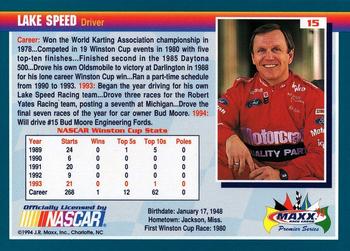 1994 Maxx Premier Series #15 Lake Speed Back