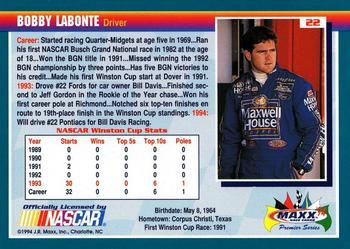 1994 Maxx Premier Series #22 Bobby Labonte Back