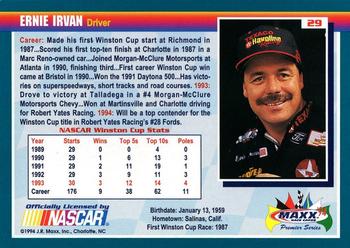1994 Maxx Premier Series #29 Ernie Irvan Back