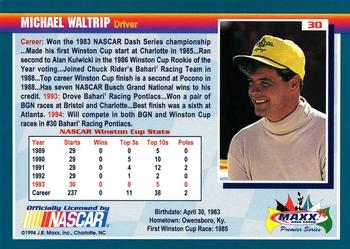1994 Maxx Premier Series #30 Michael Waltrip Back